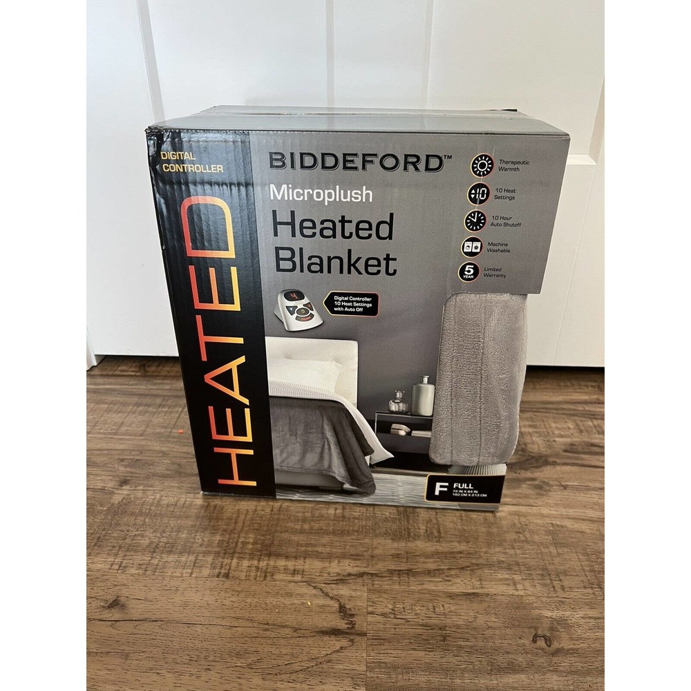 Biddeford Microplush Heated Grey Blanket Full